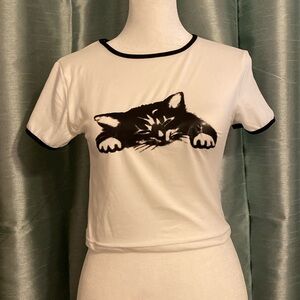 Cute Sleeping Kitty Crop Top